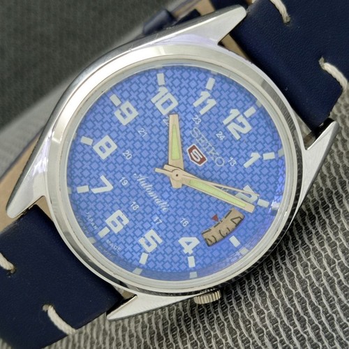 ELEGANT VINTAGE SEIKO 5 AUTOMATIC JAPAN MENS REFURBISHED BLUE DIAL WATCH a786-U