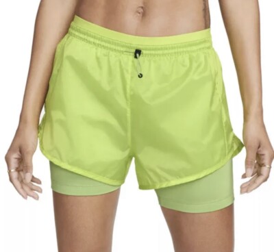 Nike Icon Clash Tempo Luxe 2-in-1 Mid-Rise Green Womens Running Shorts Smallq