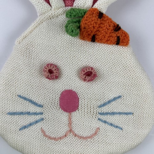 Bunny Rabbit Purse Handbag Wristlet Knit Crochet Embroidered Child 12"H x 7"W - Picture 6 of 8