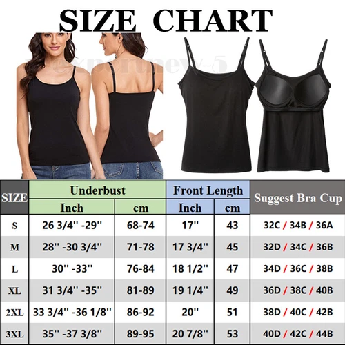Damen Tank Top verstellbarer Riemen Unterhemd mit eingebautem gepolstertem BH Weste Cami USA - Bild 13 von 30