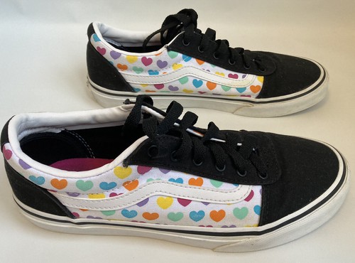 VANS Missy Old Skool Black Rainbow Hearts Lace up sneakers Girls Size 5 508731 - Picture 4 of 9