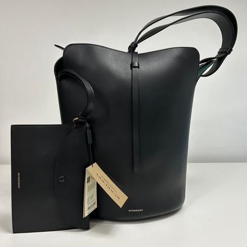 Genuine Burberry Handbag Supple Calfskin Large Bucket Black