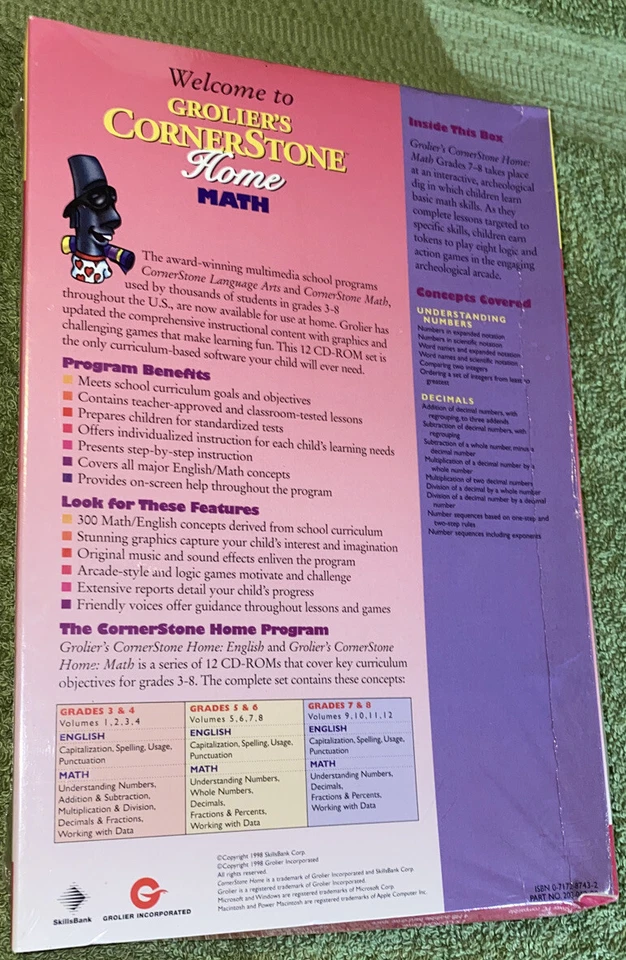 Grolier's Cornerstone Home Math Understanding Numbers Grades 7-8 CD-ROM #9 New - Image 2 of 4