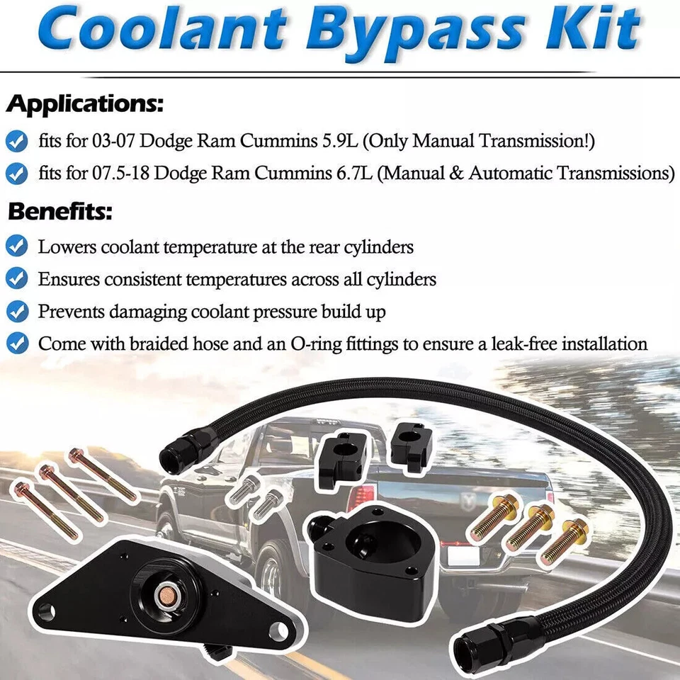 Kit de desvio de líquido de arrefecimento para motores diesel Cummins 2007-2018 Dodge Ram 5.9L 6.7L - Imagem 4 de 4