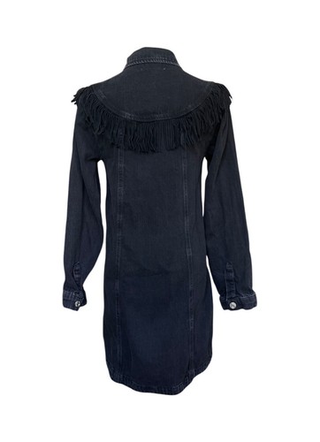 Zara Girls Western Denim Dress 13-14 Fringe Button Front Cowgirl Rodeo Mini - Picture 4 of 9