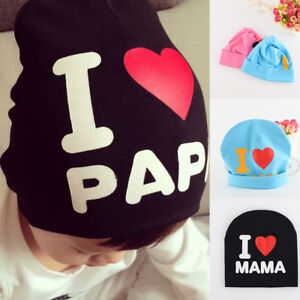 Tmrow 1PC Baby Toddler Cotton Cap I Love Mama/Papa Printed Soft Beanie Hat,Gray,I Love Mama 