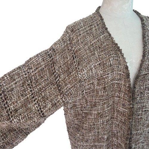 Barbara Lee Anderson Jacket Womens One Size Beige Weaver Designer Open Tweed - Picture 5 of 8