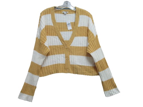 Vintage Jantzen Sweater Womens 38 Yellow Stripe Retro 60s Cardigan