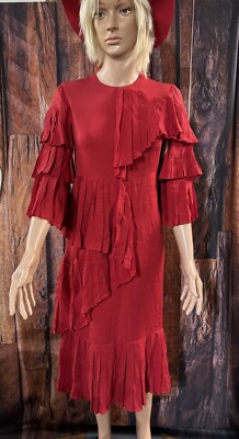 Gucci Ruffled Silk-Georgette Hibiscus Red Dress Size 38 Excellent