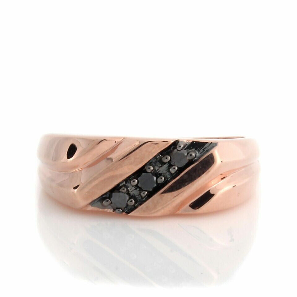 18K Rose Gold Plated Sterling ct Black Diamond Men's Ring