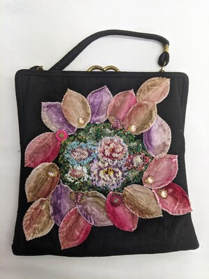 Vintage Caron Of Houston Floral Pattern Beaded Clutch Handbag Purse   LW