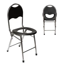 Black Portable Toilet Commode Chair Bedside Commodes Porta Potty with Backrest