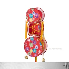 Traditional Japanese Handheld [Den Den Daiko Drum] With Vibrant flower pattern