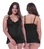 Damen ReizwäSche TräGer Dessous Schwarz Spitze Babydoll Schleifchen + Tanga L/