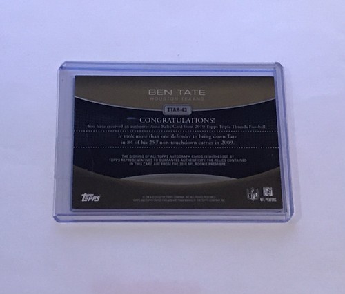 2010 Topps Triple Threads Relics Gold /9 Ben Tate #TTAR-43 Rookie Autogramm - Bild 3 von 4