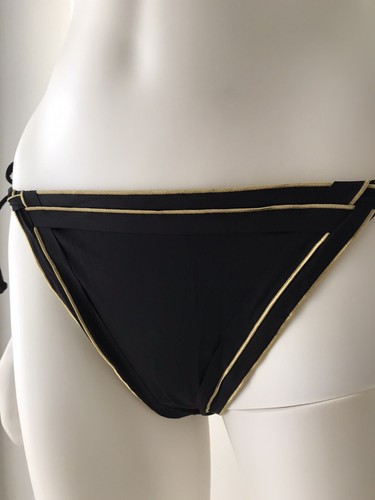 NWT La Perla Bottom Bikini Swimsuit Silver Black & Gold Tie Closure Size 10 - Picture 2 of 12
