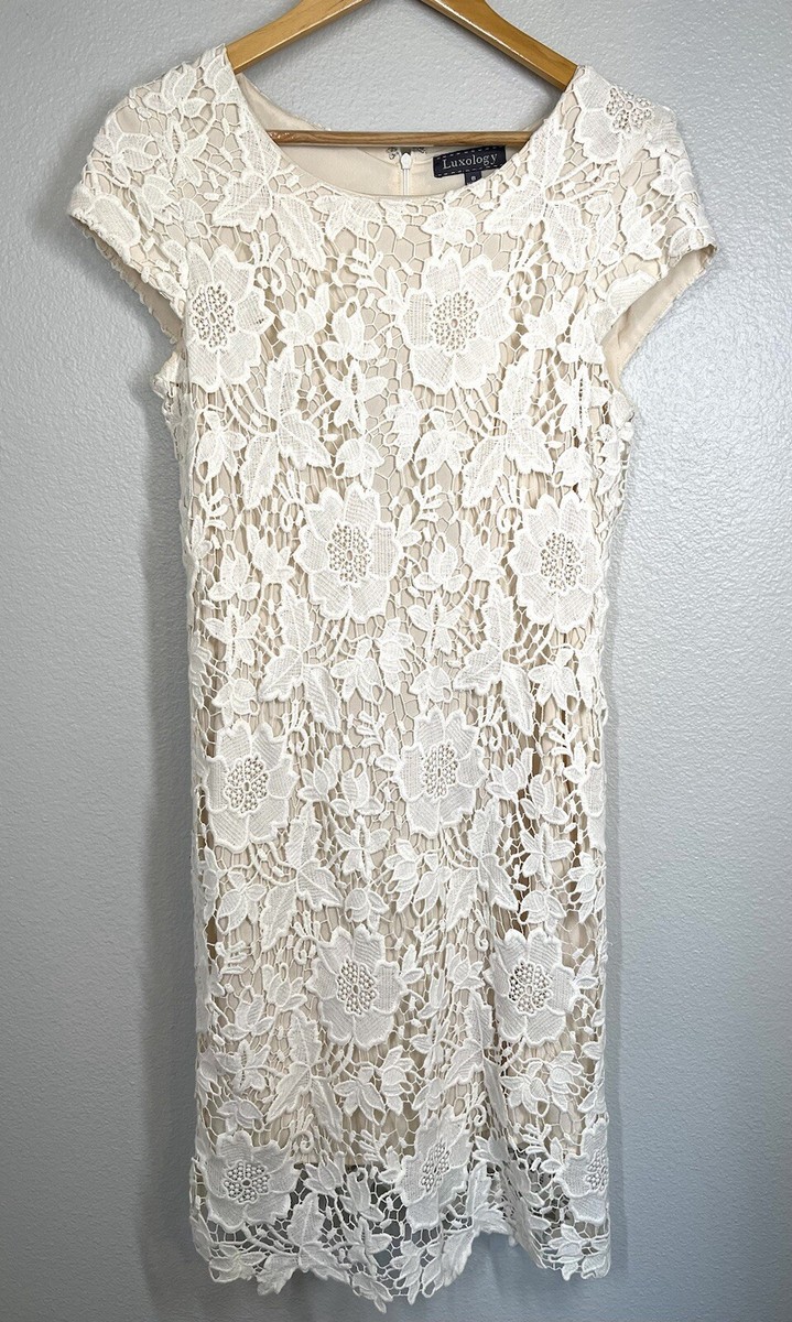 white lace church dresses White Lace Church Dress with Embroidered Cross on Sleeve Christian Apparel & Fashion
