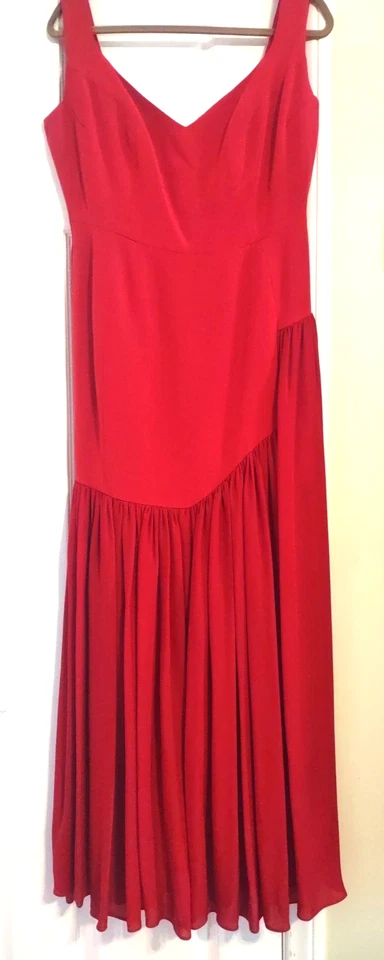 B Michael Couture Red Maxi Dress M 10 12 Boned Chest Chiffon Hem Silk Skirt - Image 2 of 4