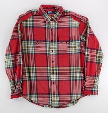 Polo Ralph Lauren Button Up Shirt Plaid Epaulettes Red Long Sleeve Mens XL