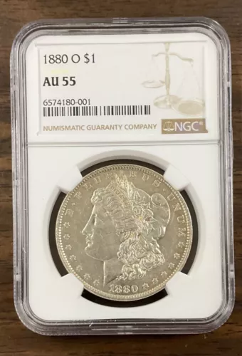 1880-O $1 MORGAN SILVER DOLLAR - NGC AU55