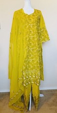New Womens 3pc Shalwar Kameez Dupatta Indian Lucknowi Chikankari Sz L Georgette