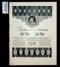 1937 Elgin Watches Lord Lady Jewelry Time Keeping Vintage Print Ad 31587