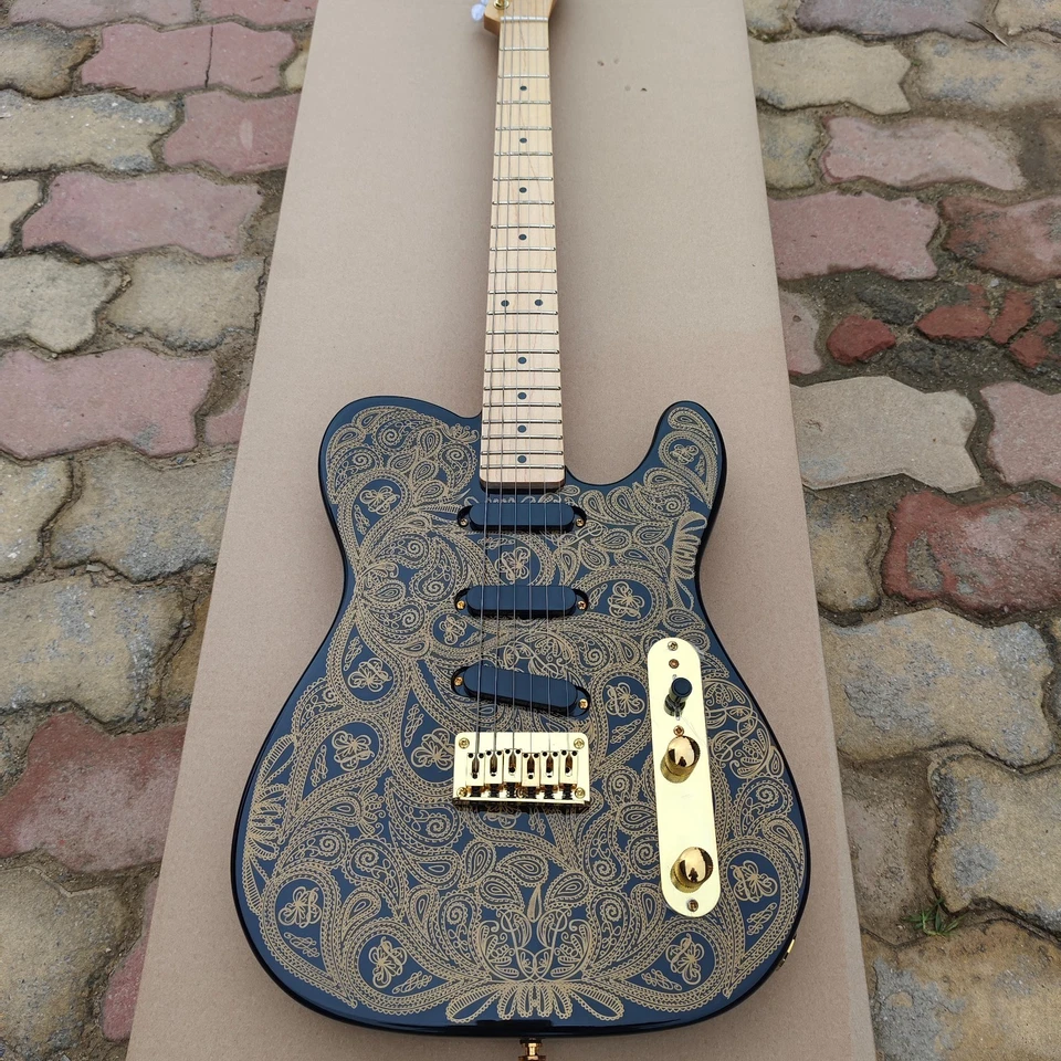 Black Gold Top Electric Guitar James Burton TL Gold Hardware 6 Strings from US - Image 4 of 4