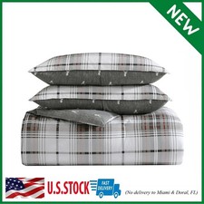 - Queen Comforter Set, Reversible Queen, Alder Plaid Grey/Red