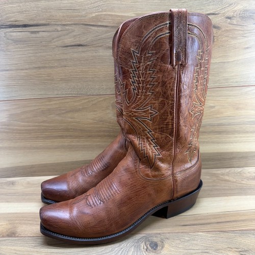 Lucchese Herren 11 D Braun Leder Cowboy Zum Überziehen Stiefel Hergestellt in den USA