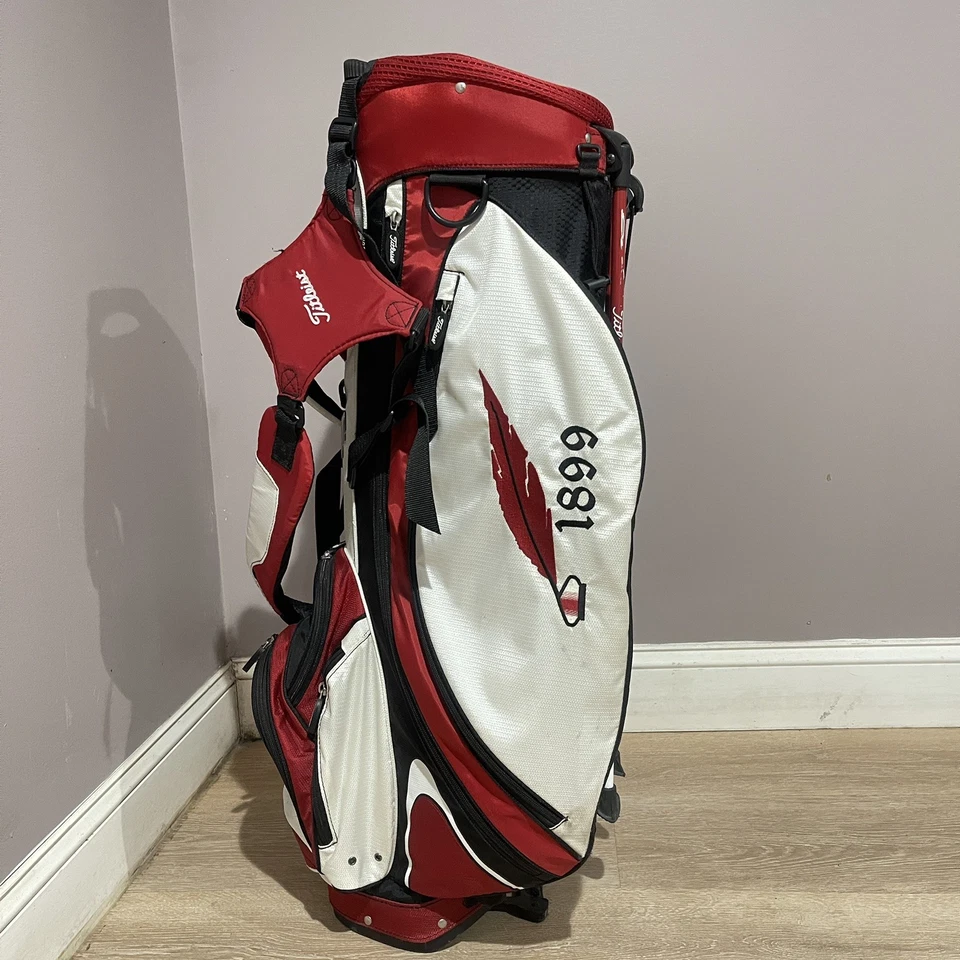 Bolsa de golf Titleist Players 4 Stand roja/blanca 4 vías dividida doble correa Foto 3 de 4