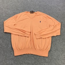 Polo Ralph Lauren Sweater Mens 2XL Orange Pima Cotton V Neck Tight Knit