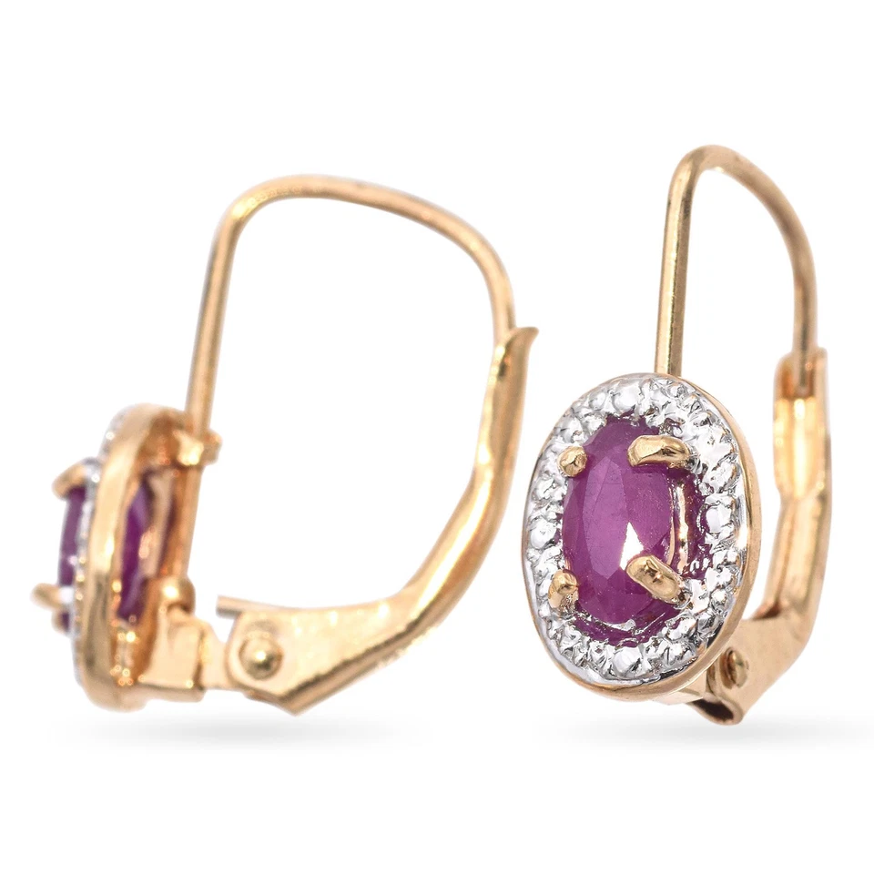 14K Two Tone Gold 0.58 TCW Oval Ruby Drop Earrings - Image 4 of 4