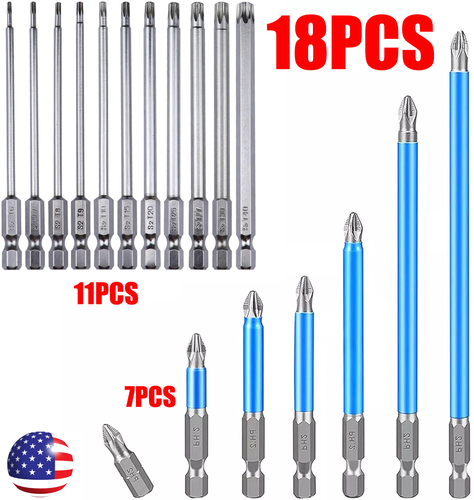 Juego de brocas de destornillador magnético de 18 piezas 7x cabeza transversal PH2 + 11xT6-T40 a prueba de manipulaciones Torx - Imagen 2 de 14