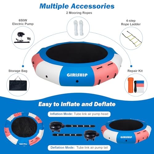 Inflatable Water Trampoline, 8/10/12/15FT Floating Lake 10FT blue-pink-white - Picture 3 of 7