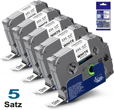 AVGOTOP 5x Schriftband TZe-231 12mm für Brother P-Touch PT-H100LB E100 H105 1000 1010
