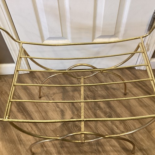 Vintage Art Deco Hollywood Regency Mid Century Metal Vanity Bench Chair Stool - Picture 4 of 6