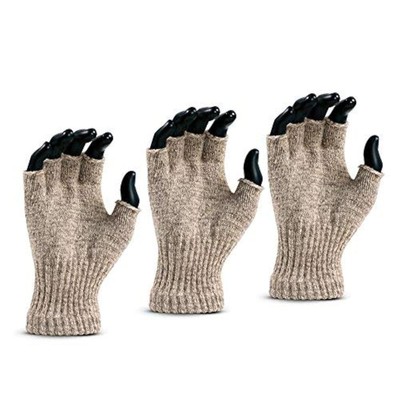Mills Fingerless Top Handware Glove, 3 Pairs (Brown Tweed, Large)