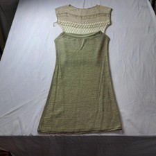 Oscar de la Renta Women's Sleeveless Knit Fringe Dress Beige Olive Knit Midi
