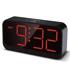 Battery Operated Digital Alarm Clock with Large Red Numbers for Travel & Home