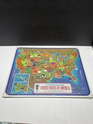 【1950s60s USA vintage】アメリカ 地図 州 アート オブジェ Vintage 1968 USA PUZZLE MAP United States Of America Name the