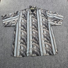 Tommy Bahama Men's Large Silk Shirt Striped Palm Tree Tropical Camp Casual