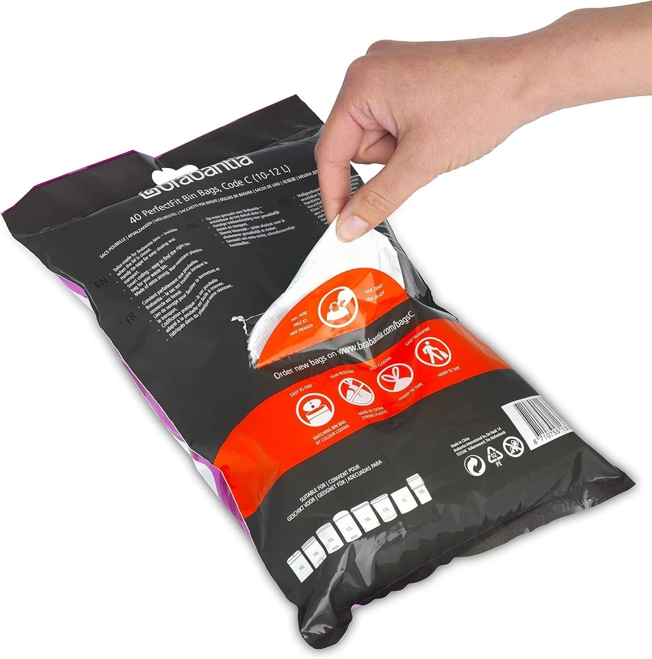 Brabantia Perfectfit Bin Liners (Size C/10-12 Litre) 40 Bags White - Code C - Image 3 of 4