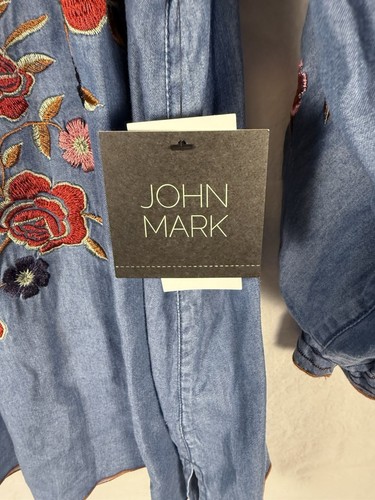 John Mark Women's Embroidered Peasant Blouse L Long Sleeve Cottage Boho NWT - Picture 7 of 11
