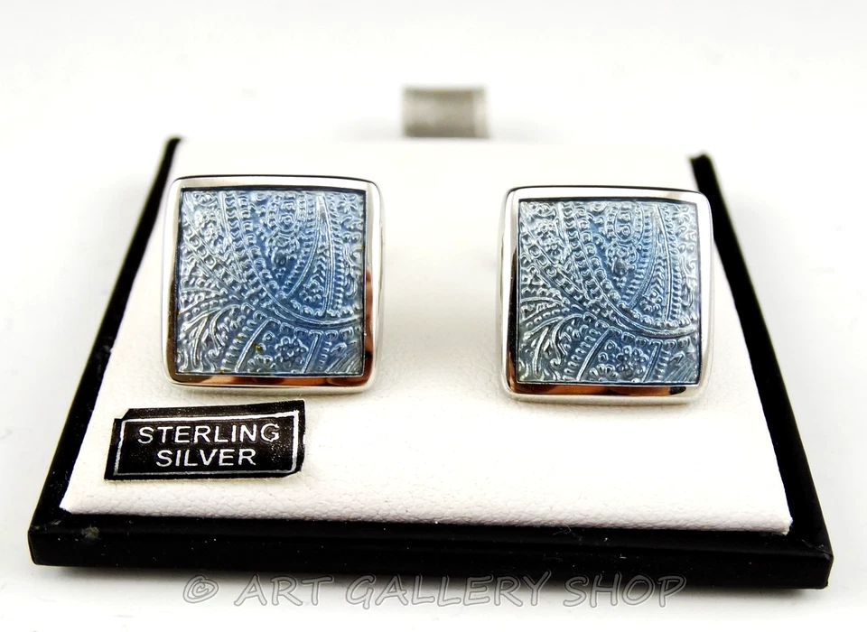 Gemelos David Donahue de plata esterlina y esmalte cachemir azul claro .925 con caja Foto 2 de 4