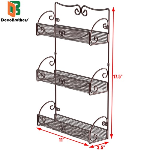3 Tier Wall Mounted Hanging Spice Rack, Bronze - Picture 7 of 7