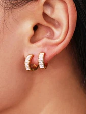 14mm Thick Women 18k Gold Plated Sparkling CZ Huggie Hoop Earring Stud