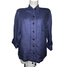 Coldwater Creek Women Blue 100% Linen Button ...