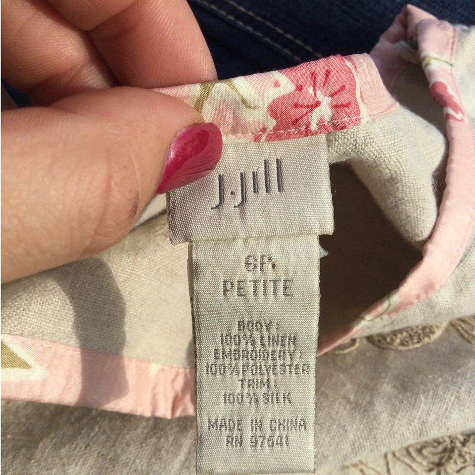 Falda de lino para mujer J. Jill talla 6P 6 beige hada con volantes gitano dobladillo asimétrico Foto 2 de 4