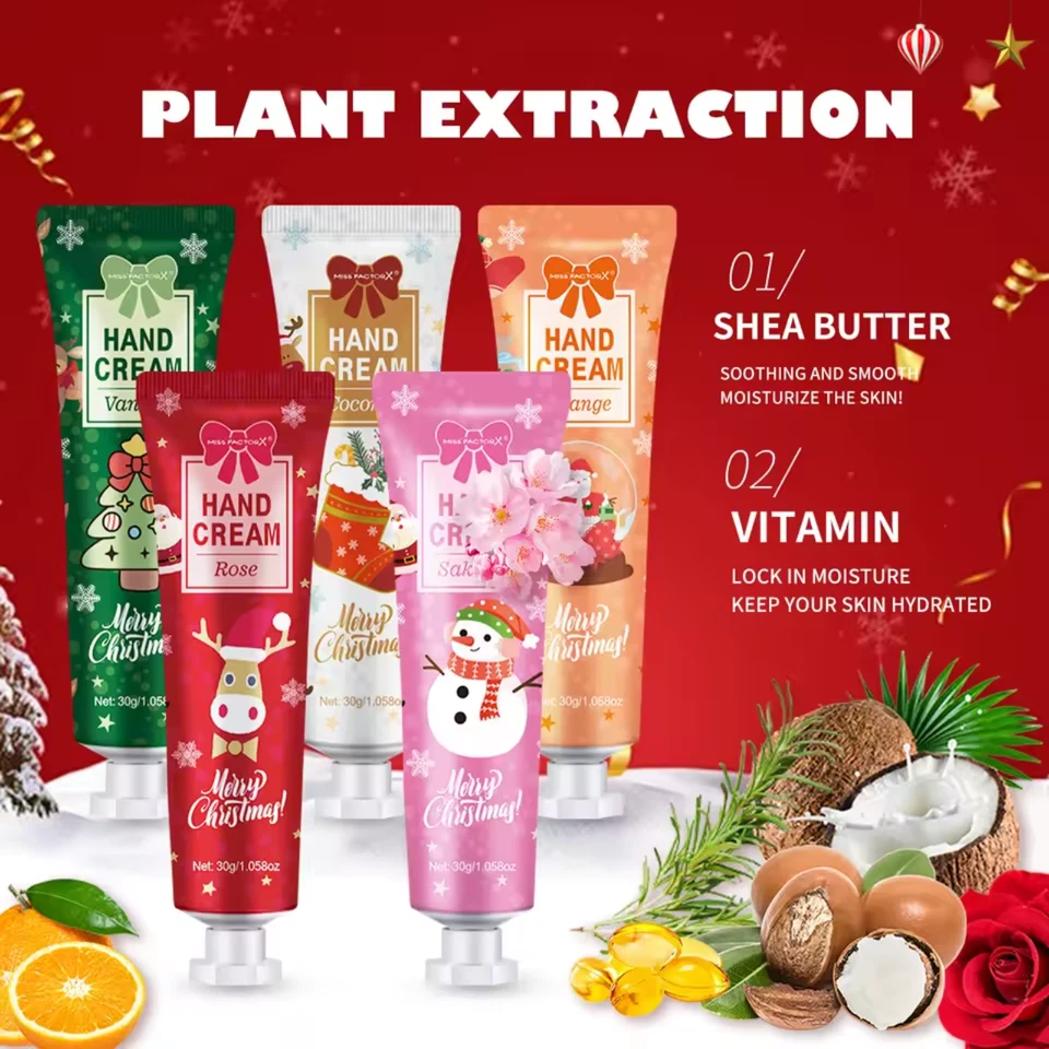 CHRISTMAS HAND CREAM SET 5 PACK MOISTURISING SHEA BUTTER TRAVEL SIZE SKINCARE - Image 2 of 4