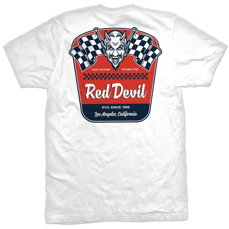 Red devil プリントTシャツ シングルステッチ made in usa NEW Red Devil Clothing HIGH OCTANE WHITE Tee Shirt SMALL-5XLARGE
